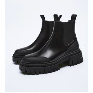 ZARA NWT Low Heeled Lug Sole Ankle Boots
